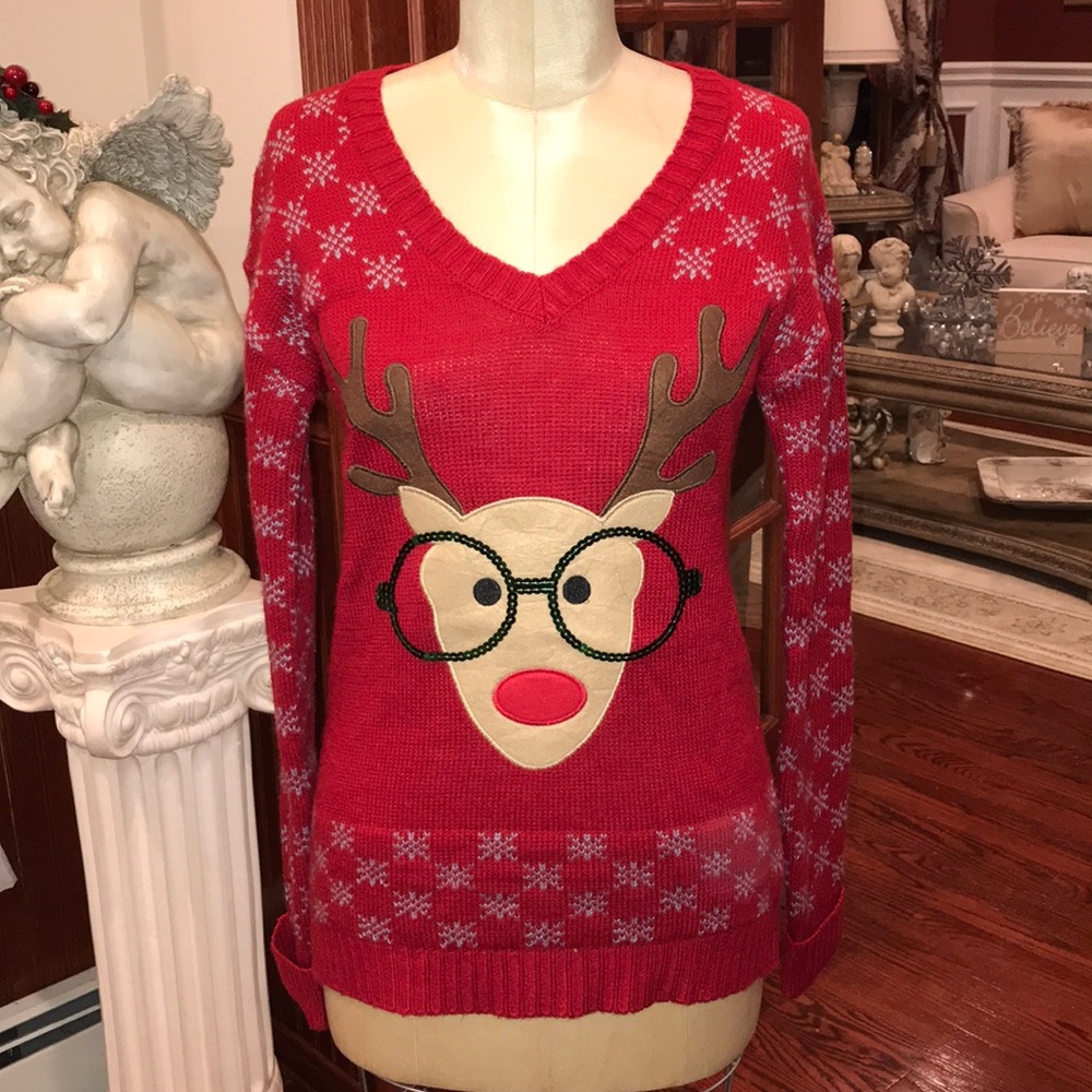 Reindeer Ugly Christmas Sweater Red M